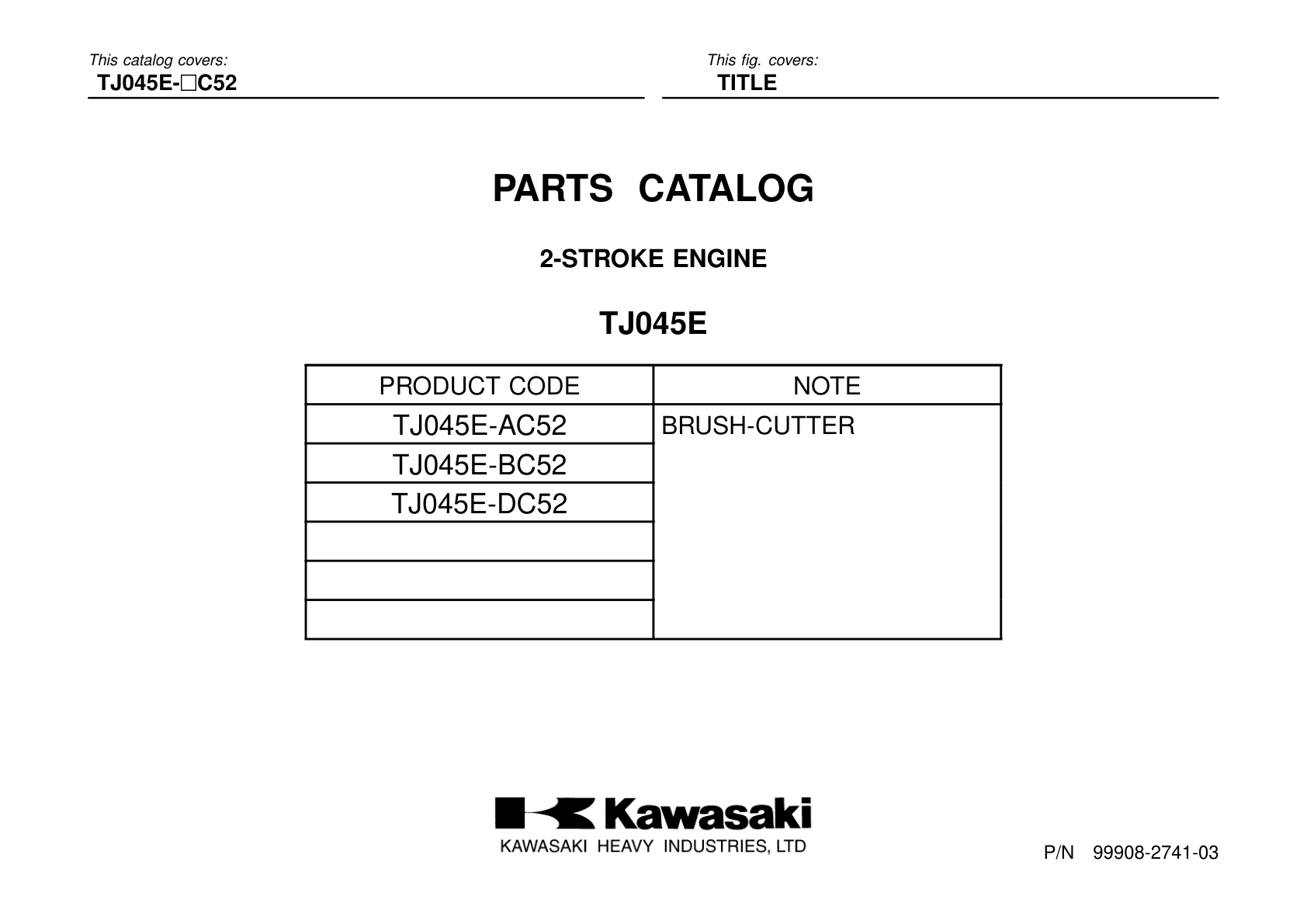 Kawasaki TJ45E Engine Manual TJ Series Service Repair Shop Parts Owner Operator Instant Download