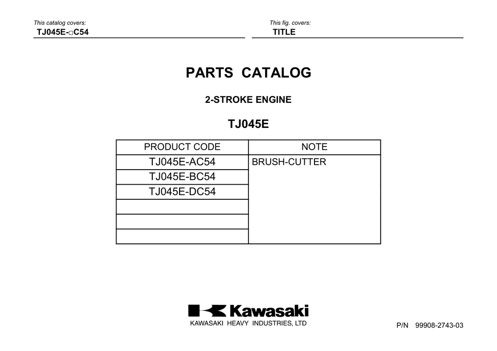 Kawasaki TJ45E Engine Manual TJ Series Service Repair Shop Parts Owner Operator Instant Download