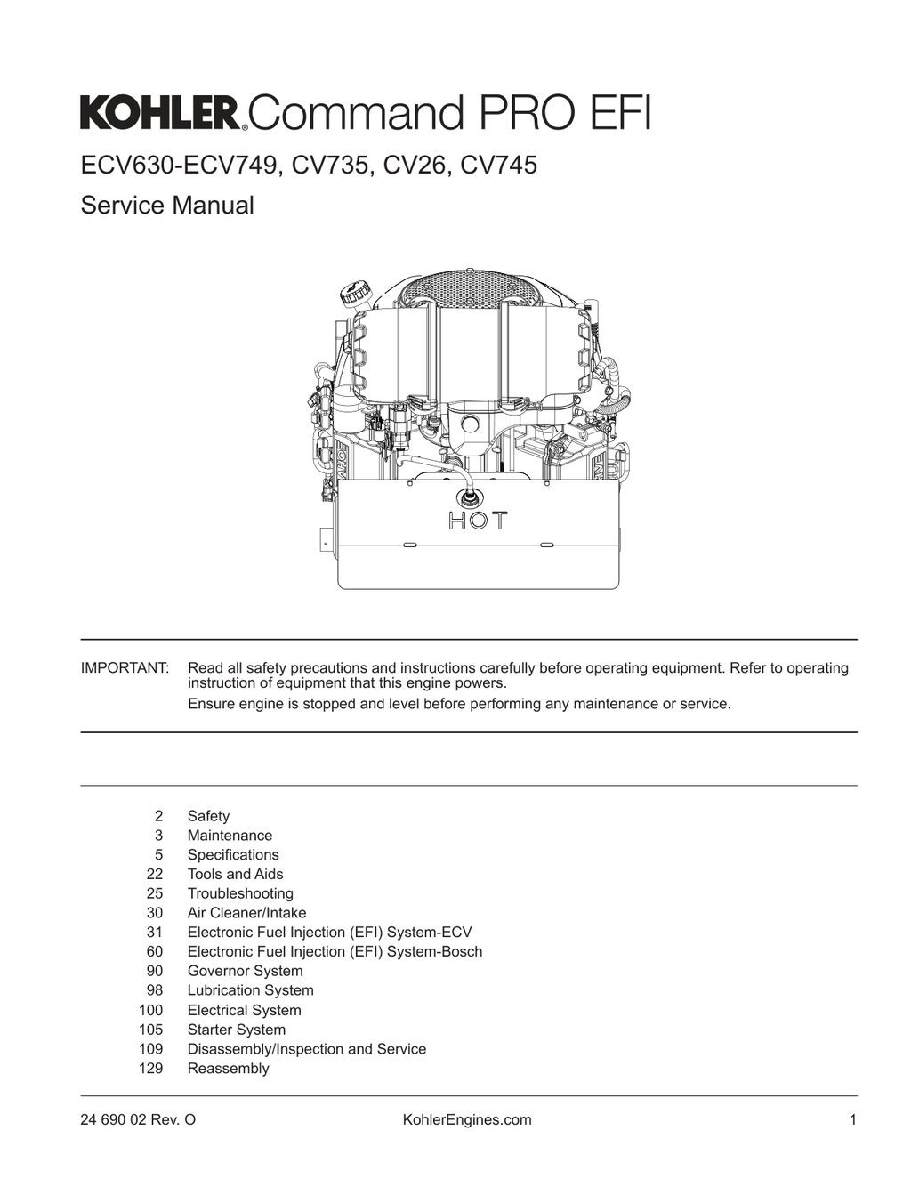 Kohler ECV630 Engine Manual COMMAND PRO EFI Service Repair Shop Parts Owner Operator Instant Download