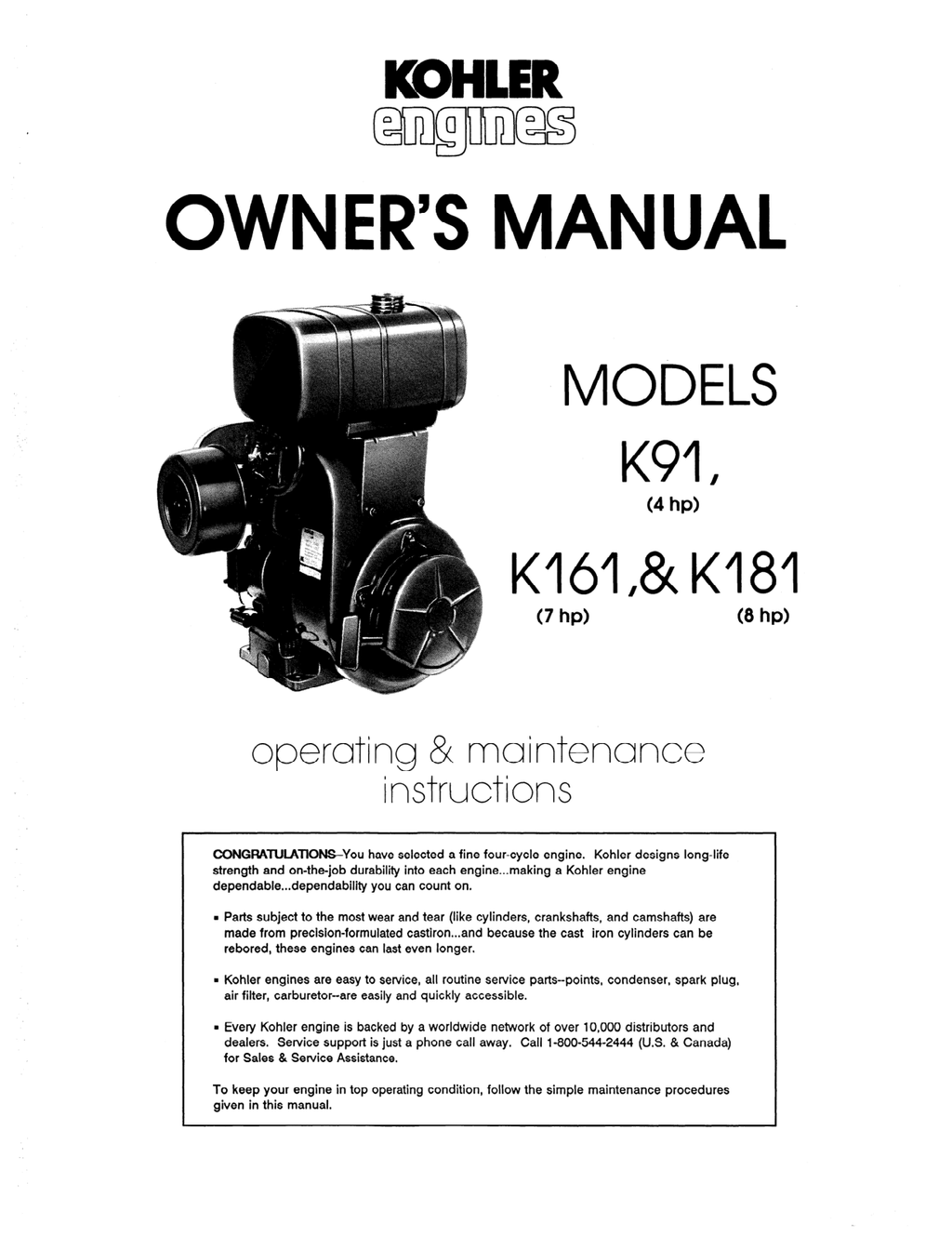 Kohler K181 Engine Manual K SERIES Service Repair Shop Parts Owner Operator Instant Download