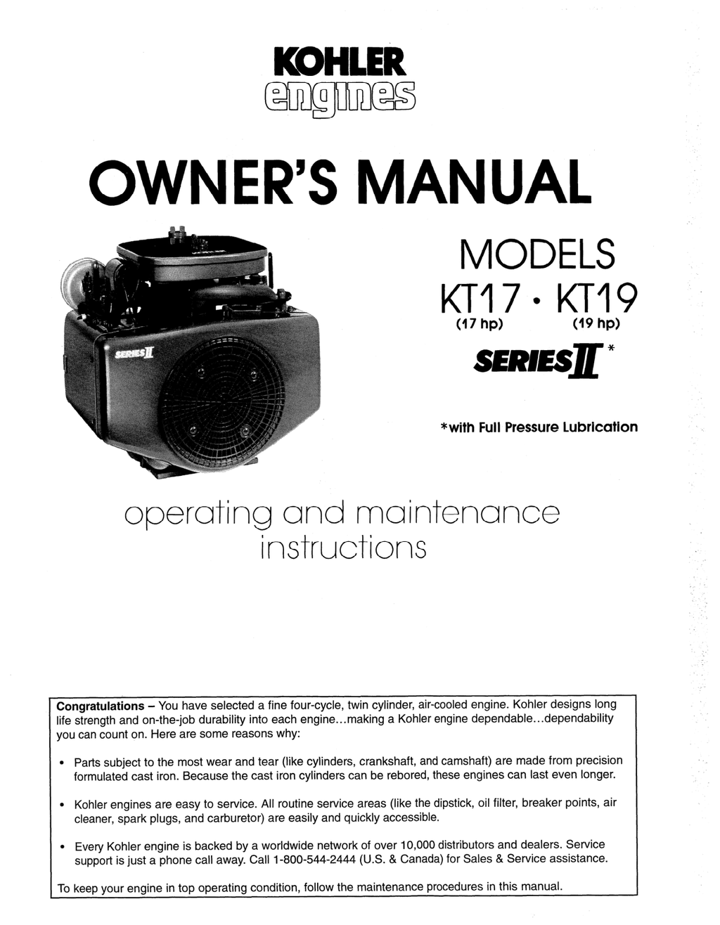Kohler KT17 Engine Manual KT SERIES Service Repair Shop Parts Owner Operator Instant Download