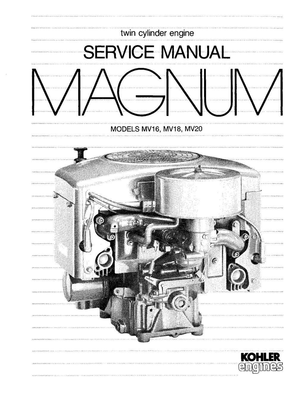 Kohler MV16 Engine Manual MAGNUM Service Repair Shop Parts Owner Operator Instant Download