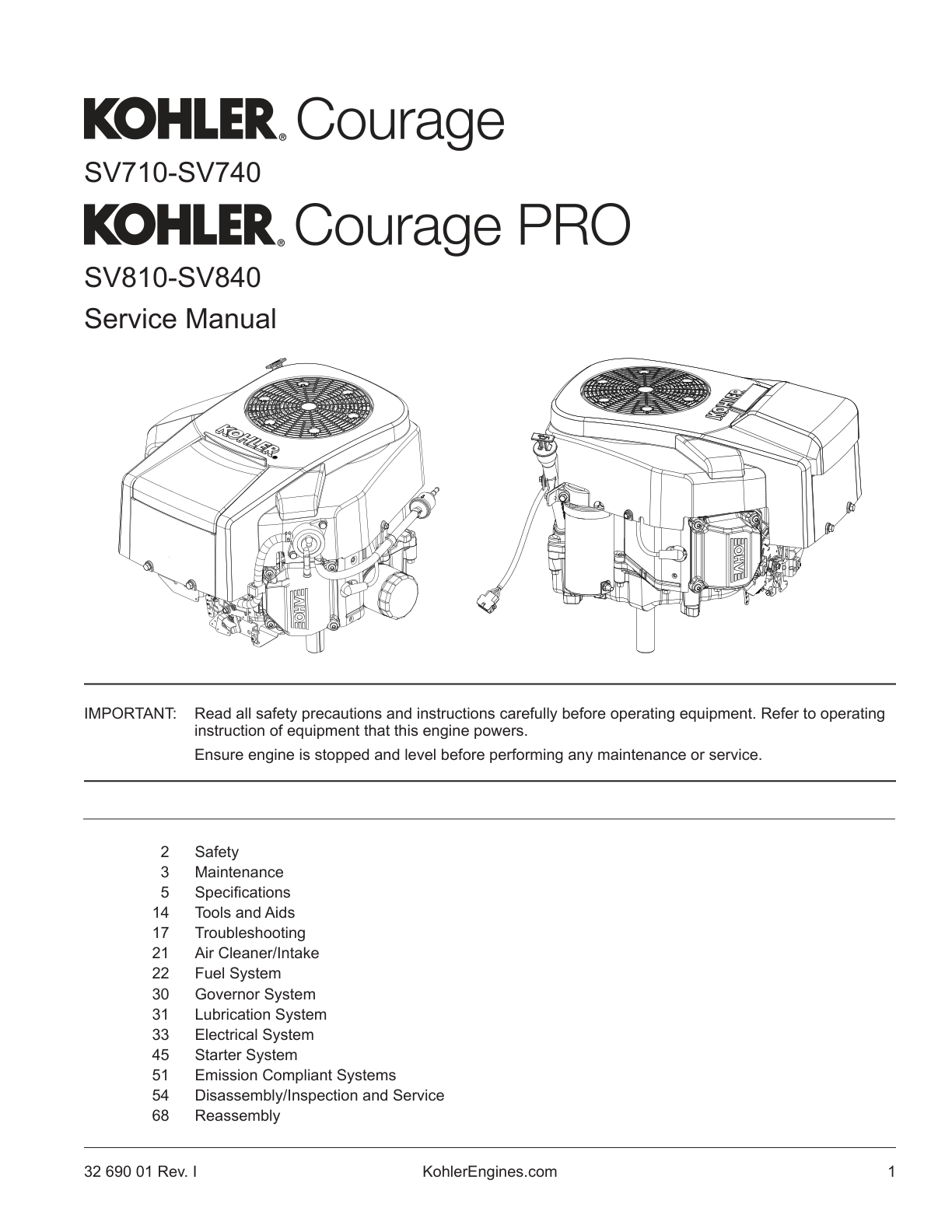 Kohler SV710 Engine Manual COURAGE Service Repair Shop Parts Owner Operator Instant Download