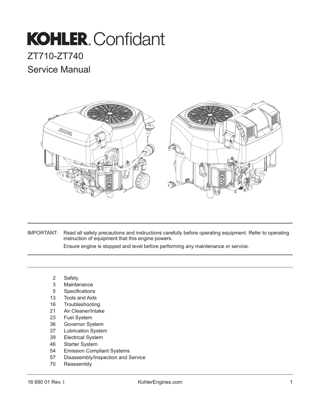 Kohler ZT740 Engine Manual CONFIDANT Service Repair Shop Parts Owner Operator Instant Download