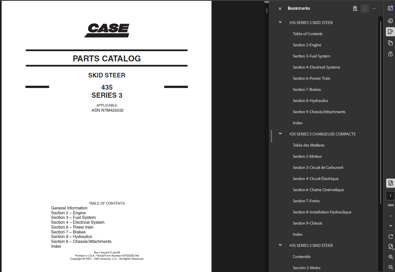 Case Skid Steer 435 Series 3 Parts Manual PDF Instant Download