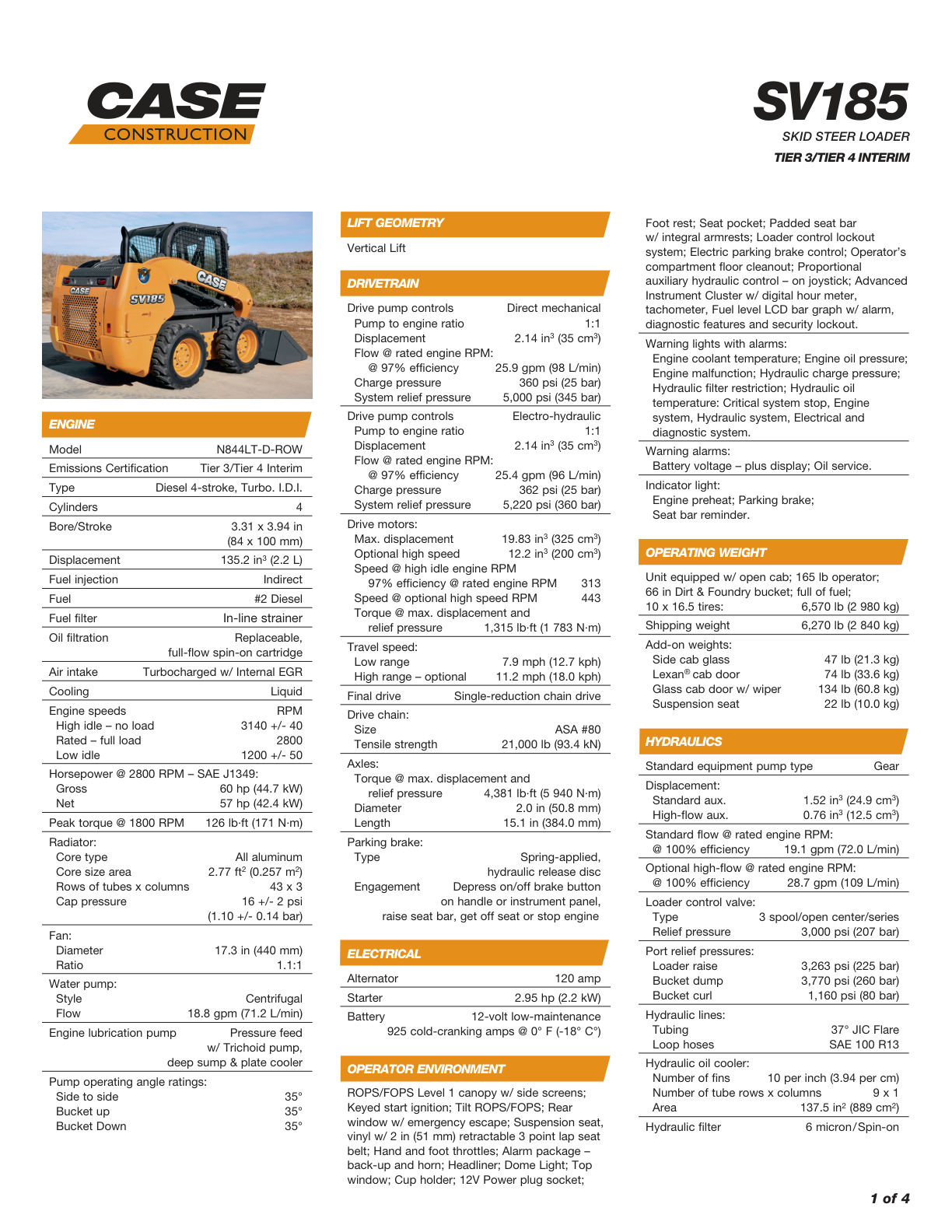 Skid Steer Case SV185 TIER 3 Specifications PDF Instant Download