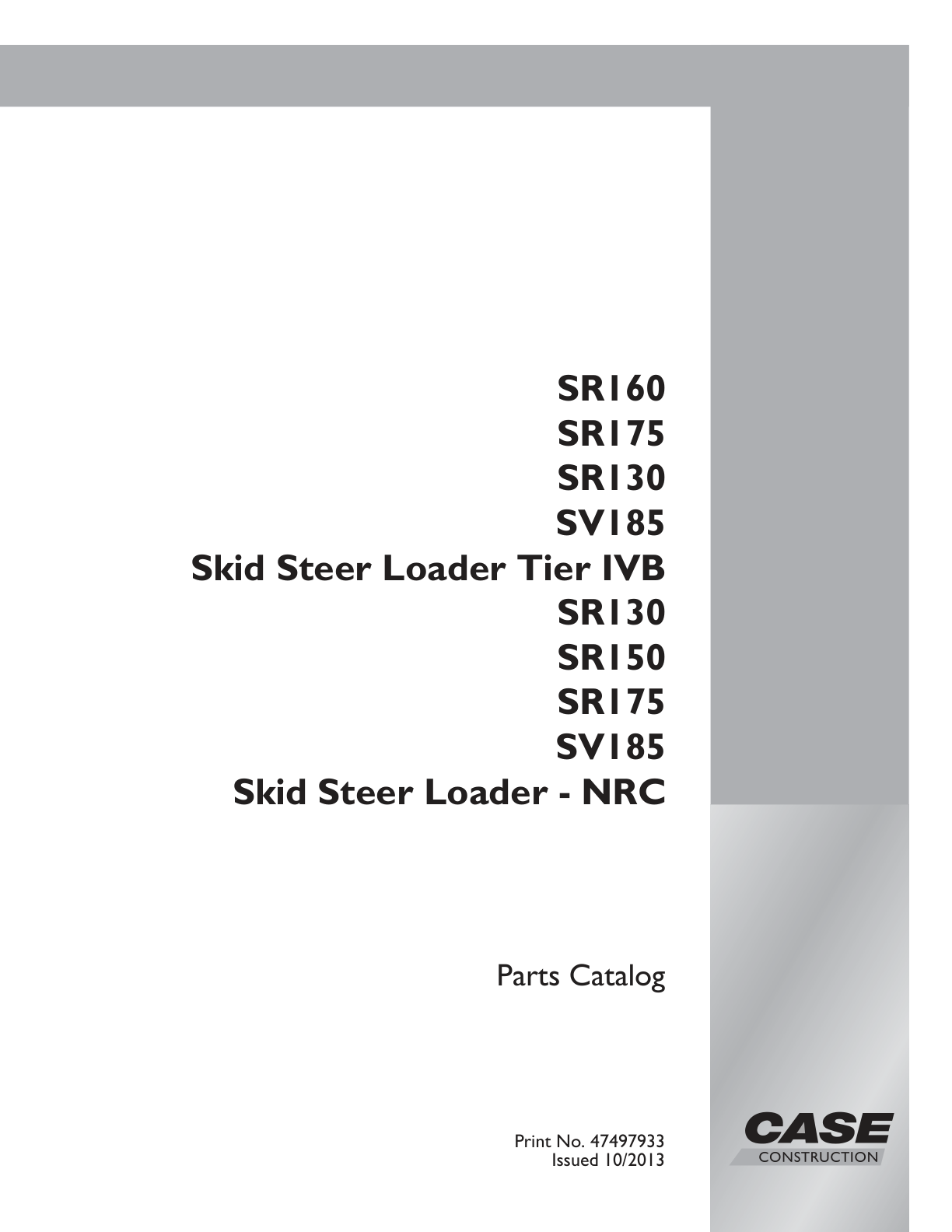 Skid Steer Case SV185 TIER 4B Parts Manual PDF Instant Download