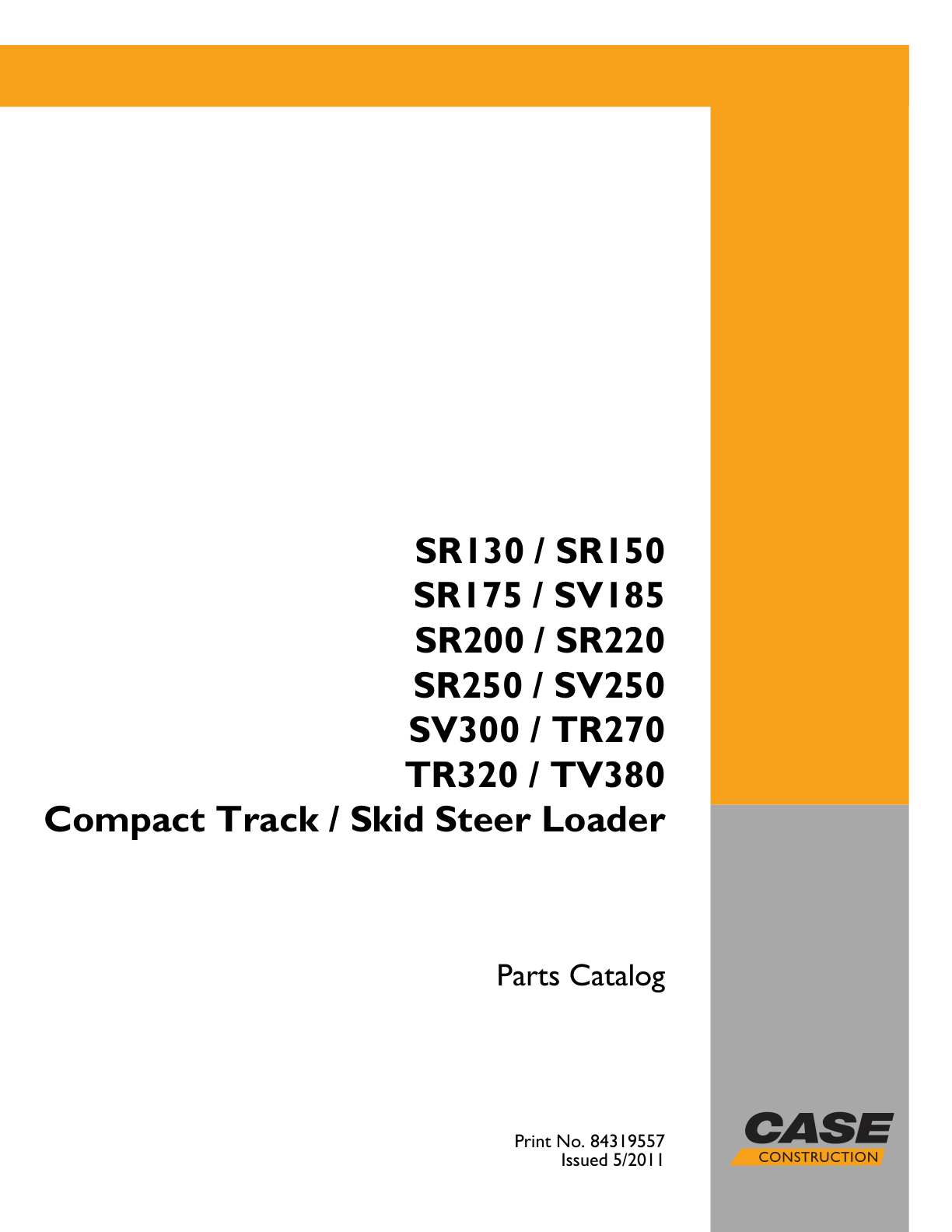 Skid Steer Case SV250 TIER 3 Parts Manual PDF Instant Download