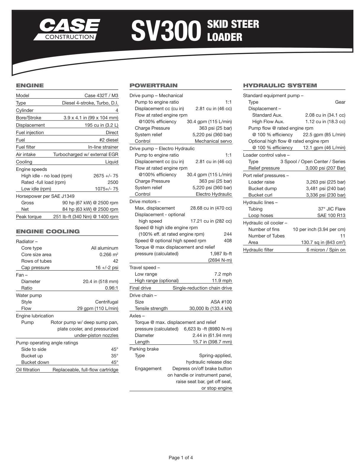 Skid Steer Case SV300 TIER 3 Specifications PDF Instant Download