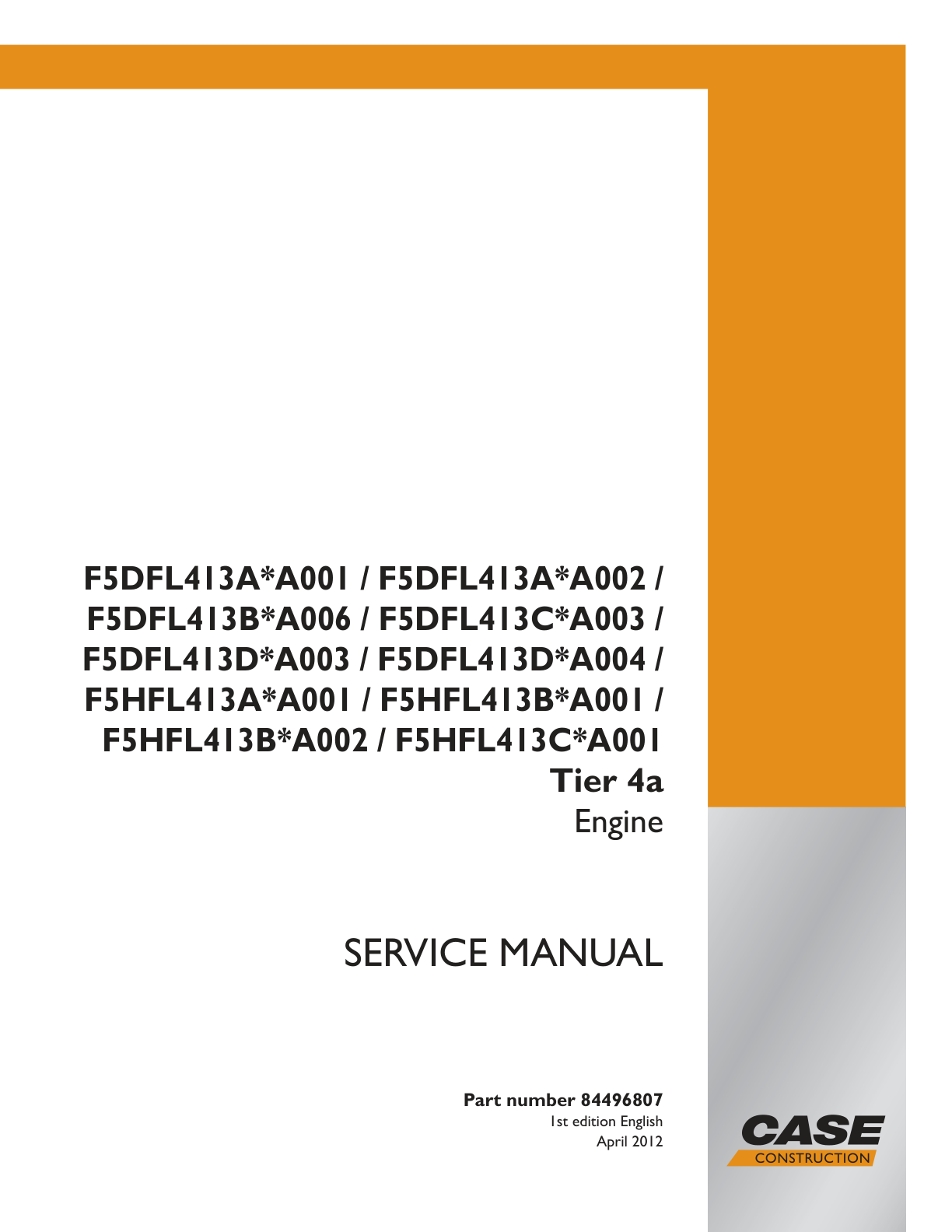 Skid Steer Case SV300 TIER 4 Engine Service Manual PDF Instant Download