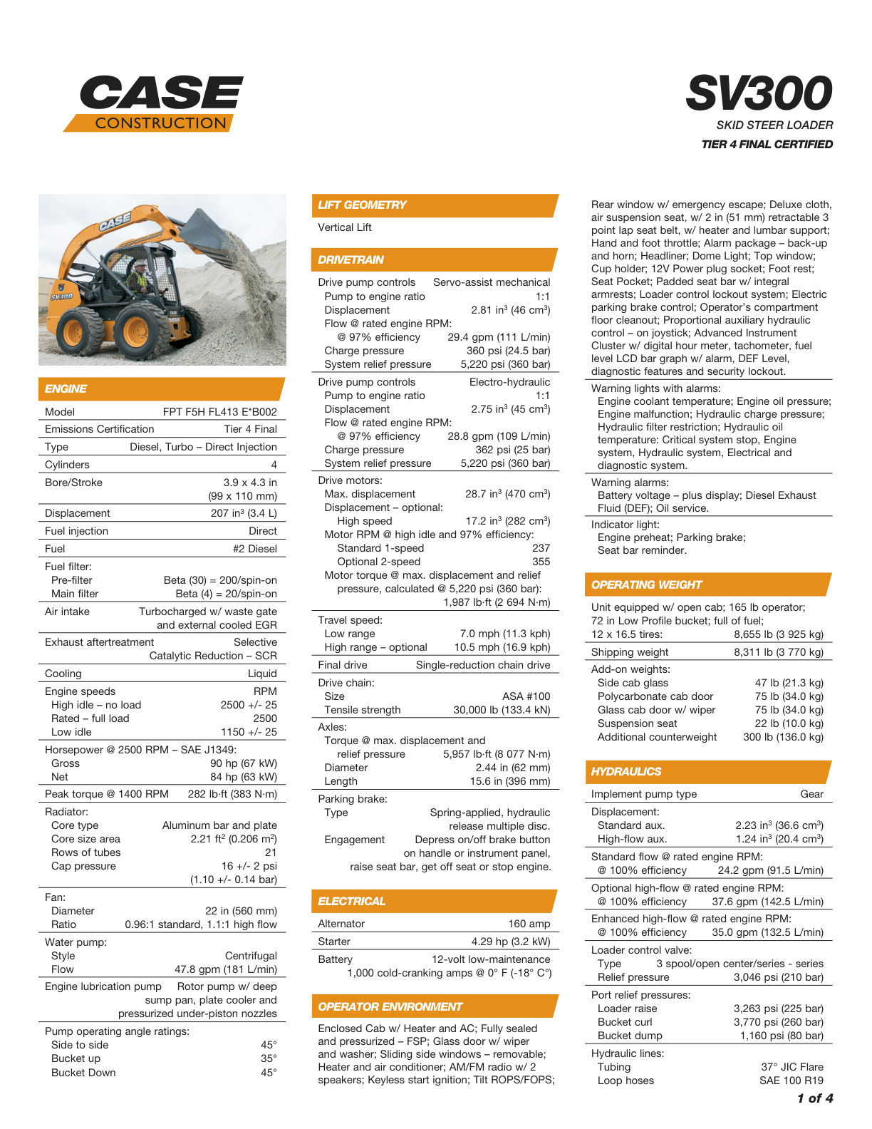 Skid Steer Case SV300 TIER 4 Specifications PDF Instant Download