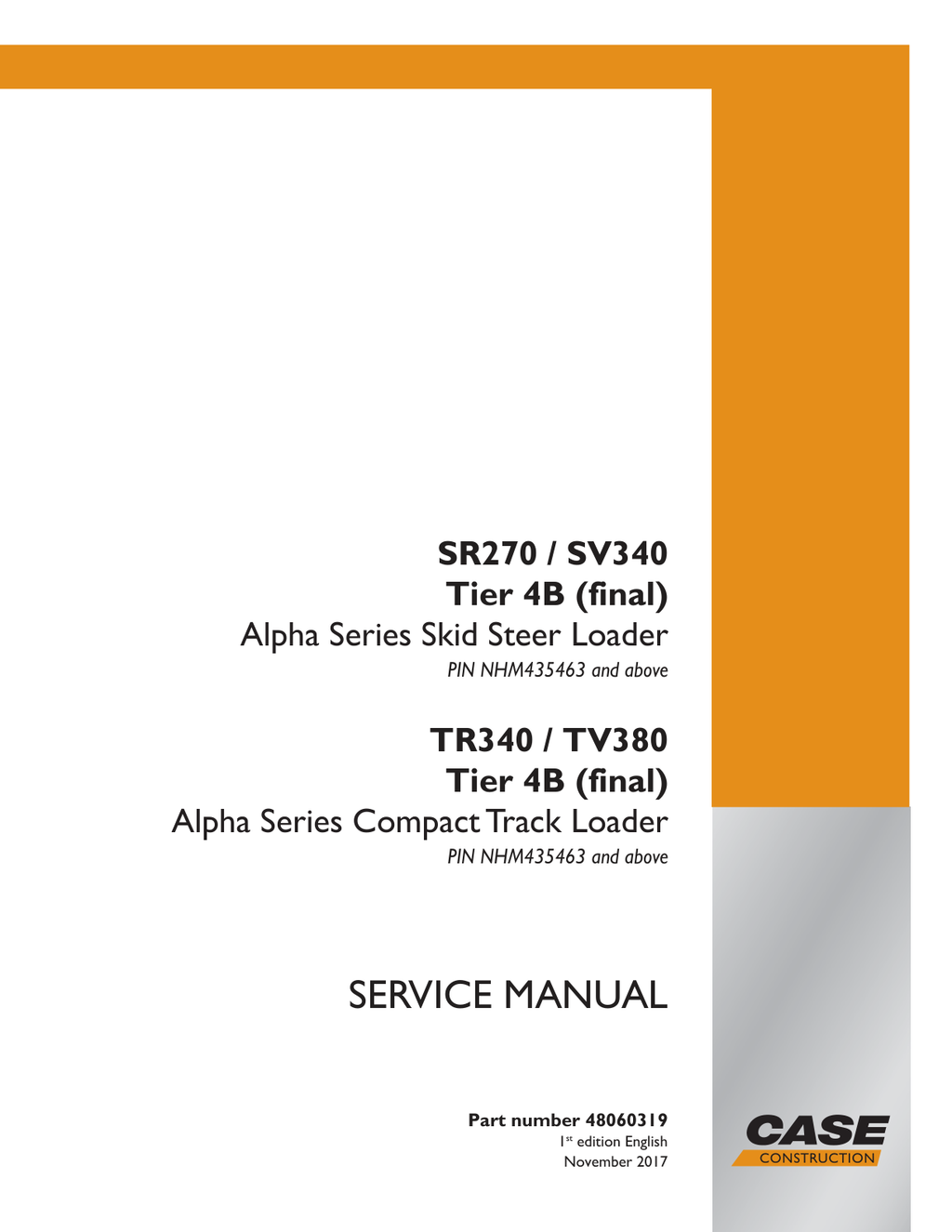 Skid Steer Case SV340 Service Shop Repair Manual PDF Instant Download