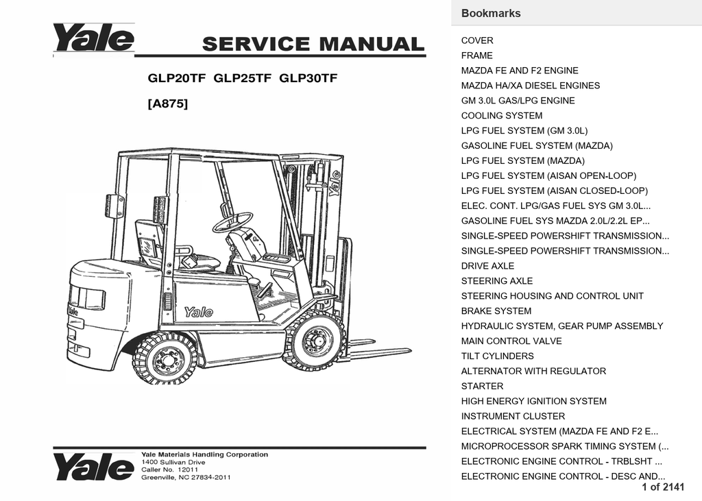 Yale GLP20TF Forklift Parts Manual & Service Manual (A875) Bundle PDF Instant Download
