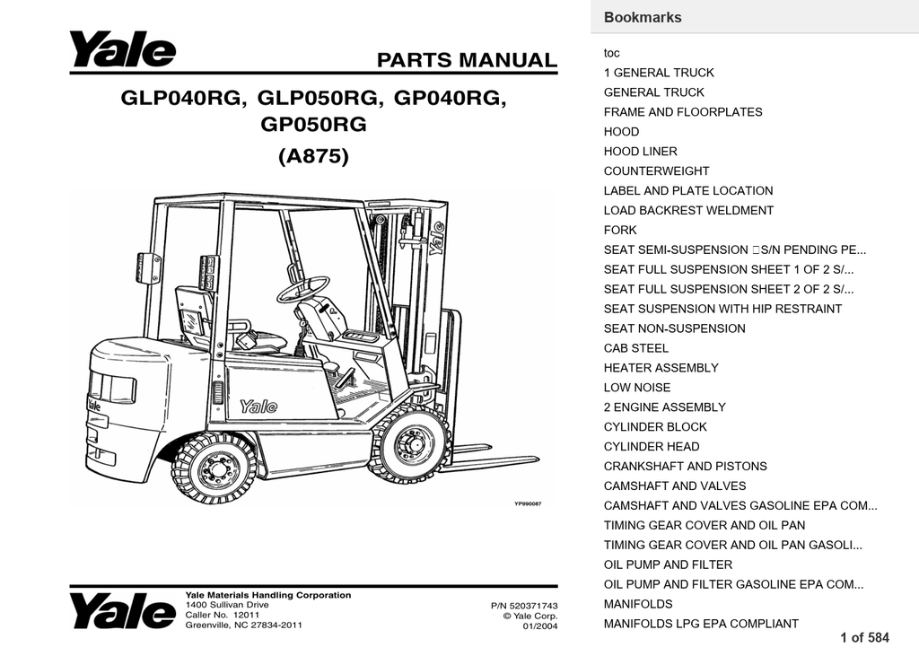 Yale GP050RG Forklift Parts Manual (A875) PDF Instant Download