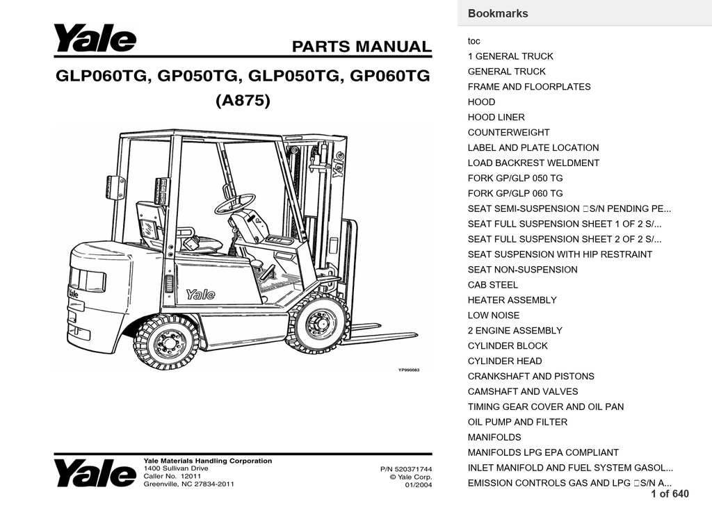 Yale GP050TG Forklift Parts Manual (A875) PDF Instant Download