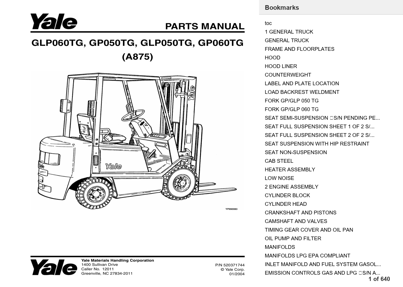 Yale GP060TG Forklift Service Manual & Parts Manual (A875) Bundle PDF Instant Download