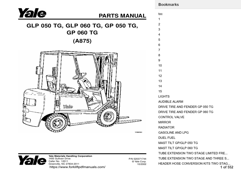 Yale GP060TG Forklift Parts Manual (A875) PDF Instant Download