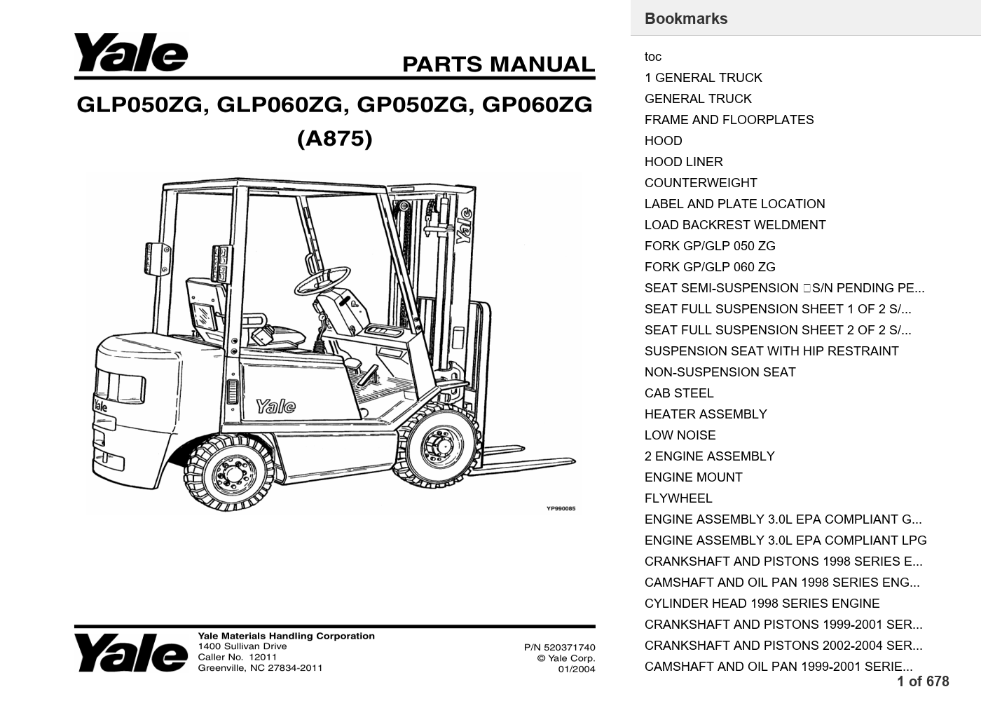 Yale GP060ZG Forklift Parts Manual & Service Manual (A875) Bundle PDF Instant Download