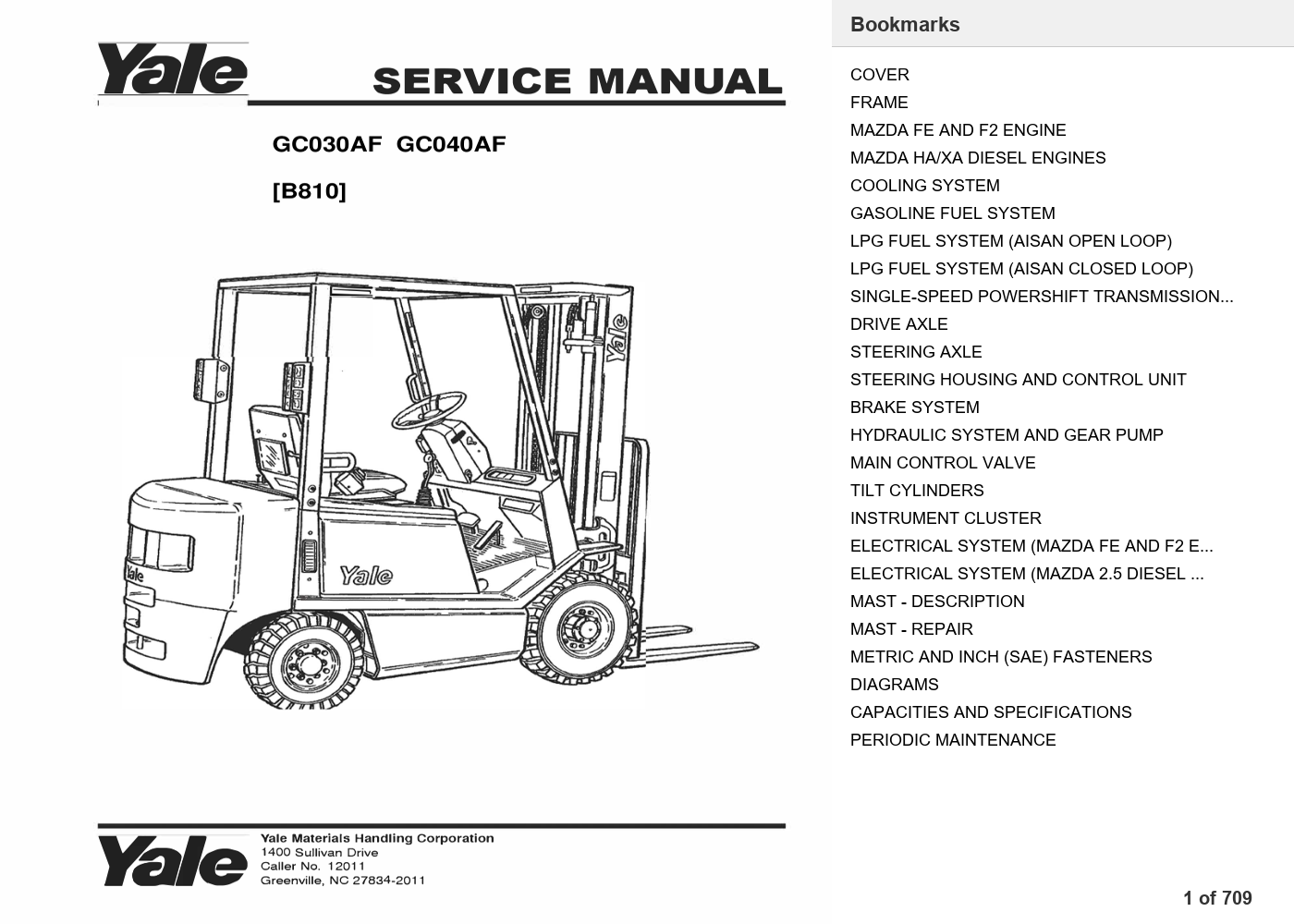 Yale GC030AF Forklift Service Manual (B810) PDF Instant Download