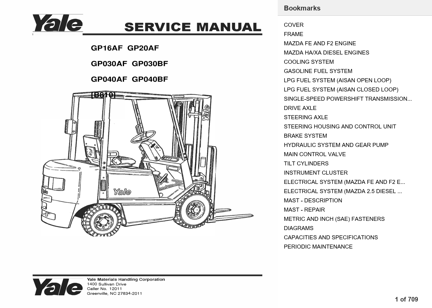 Yale GP16AF Forklift Service Manual (B810) PDF Instant Download