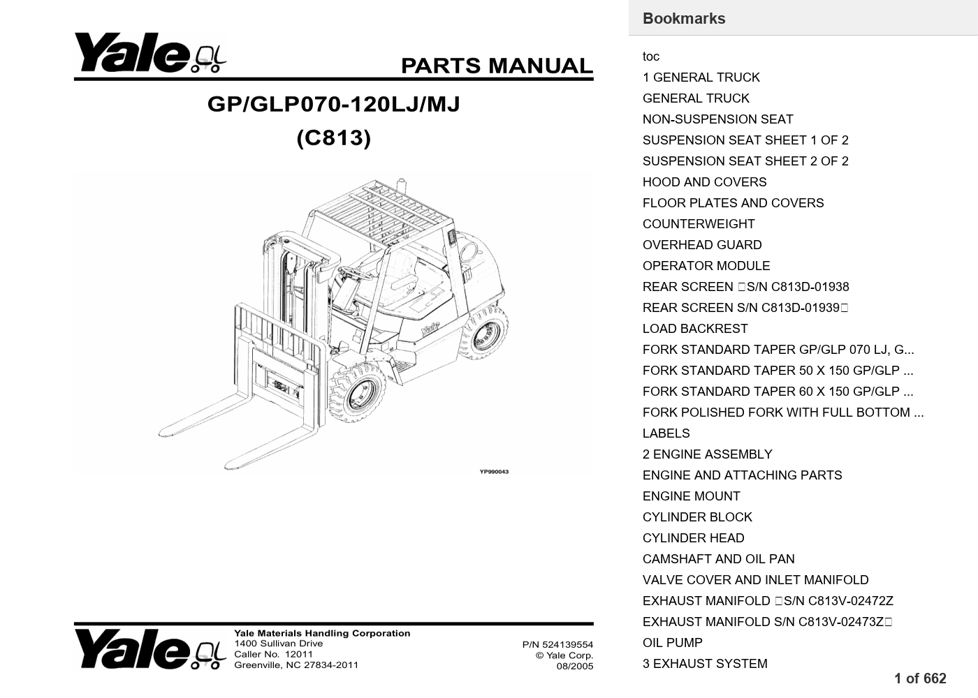 Yale GLP110MJ Forklift Parts Manual (C813) PDF Instant Download