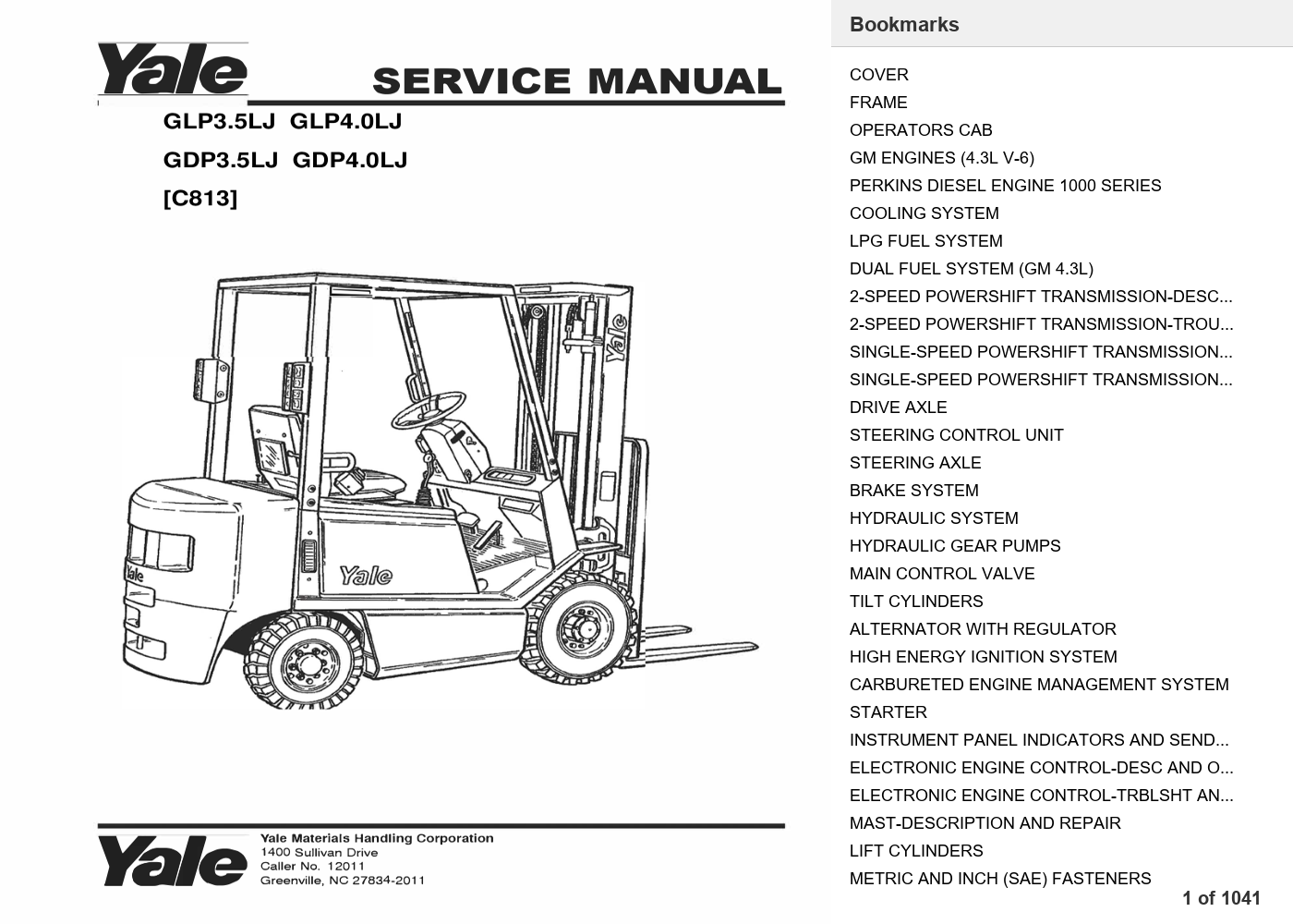 Yale GLP4.0LJ Forklift Service Manual (C813) PDF Instant Download