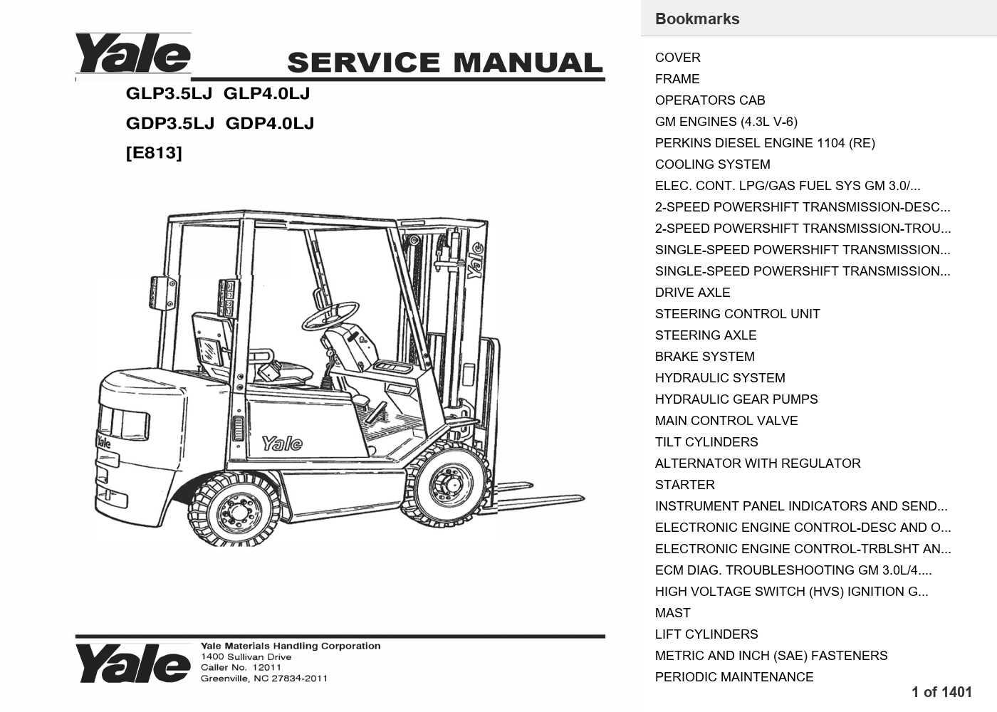 Yale GDP4.0LJ Forklift Service Manual (E813) PDF Instant Download