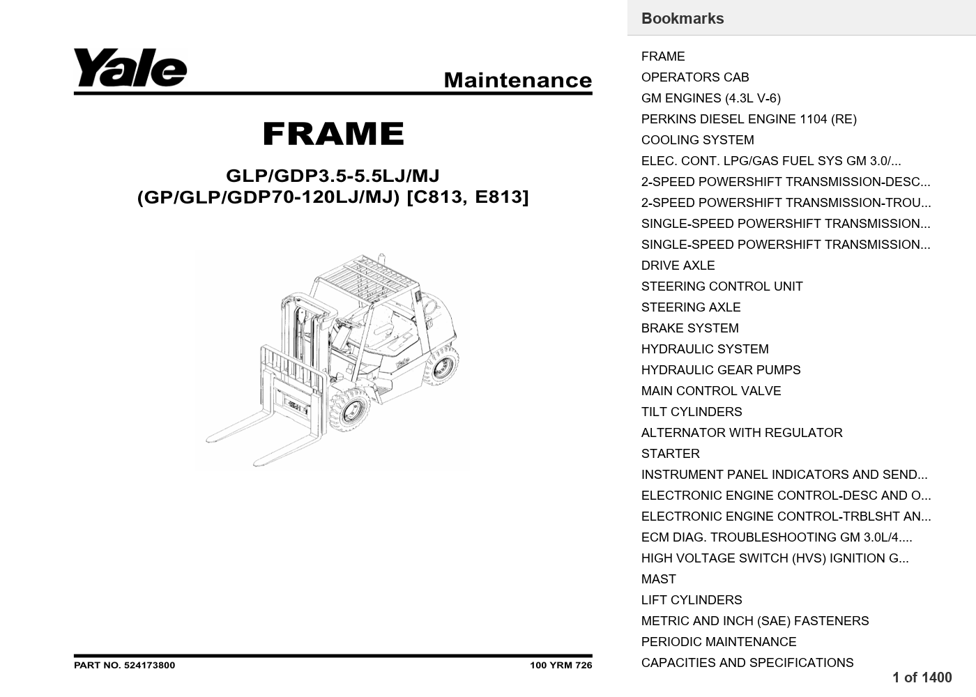 Yale GLP070LJ Forklift Service Manual (E813) PDF Instant Download